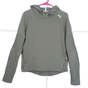 Puma Women MED Olive Green Ribbed Pullover Athleisure Active Hoodie Sweatshirt